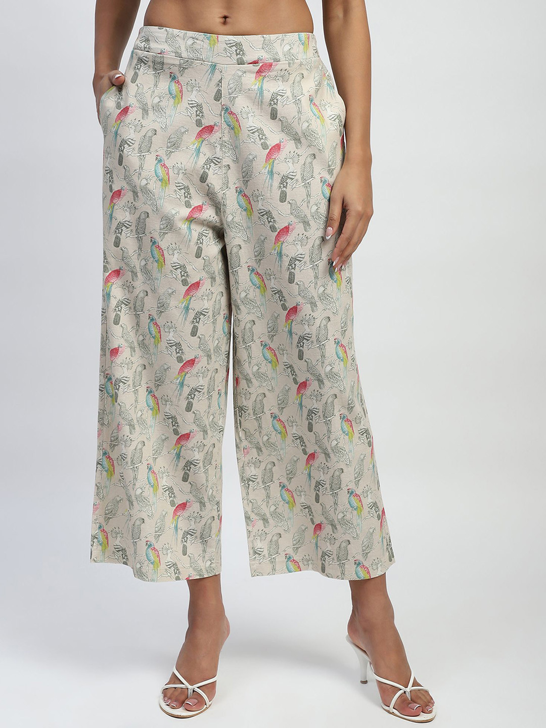 Global Republic Bird Printed Cotton Mid-Rise Palazzo