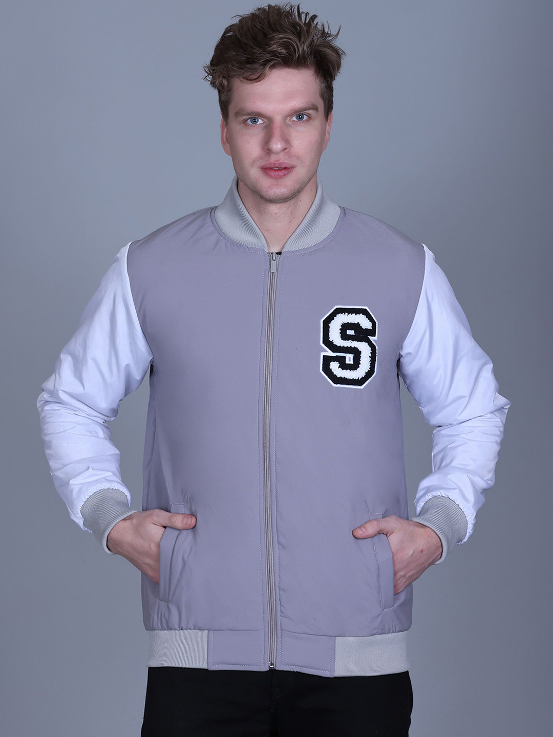 SANHOK Men Polyester Lightweight Sporty Jacket with Patchwork