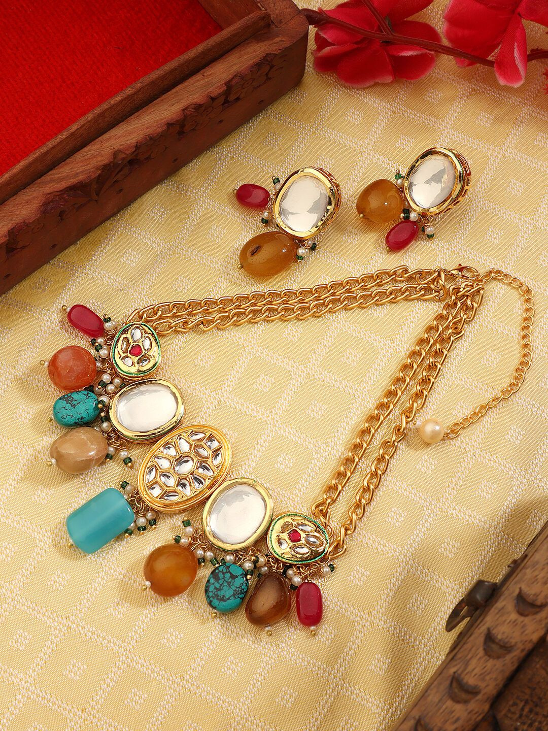 AARSEE OFFICIAL 22KT Gold-Plated Stone Studded Fusion Choker Jewellery Set