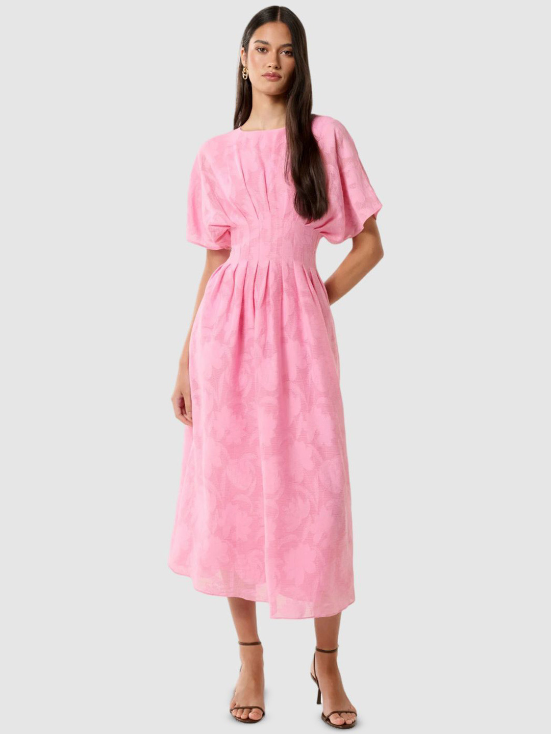 Forever New Batwing Sleeve Jacquard Fit & Flare Midi Dress