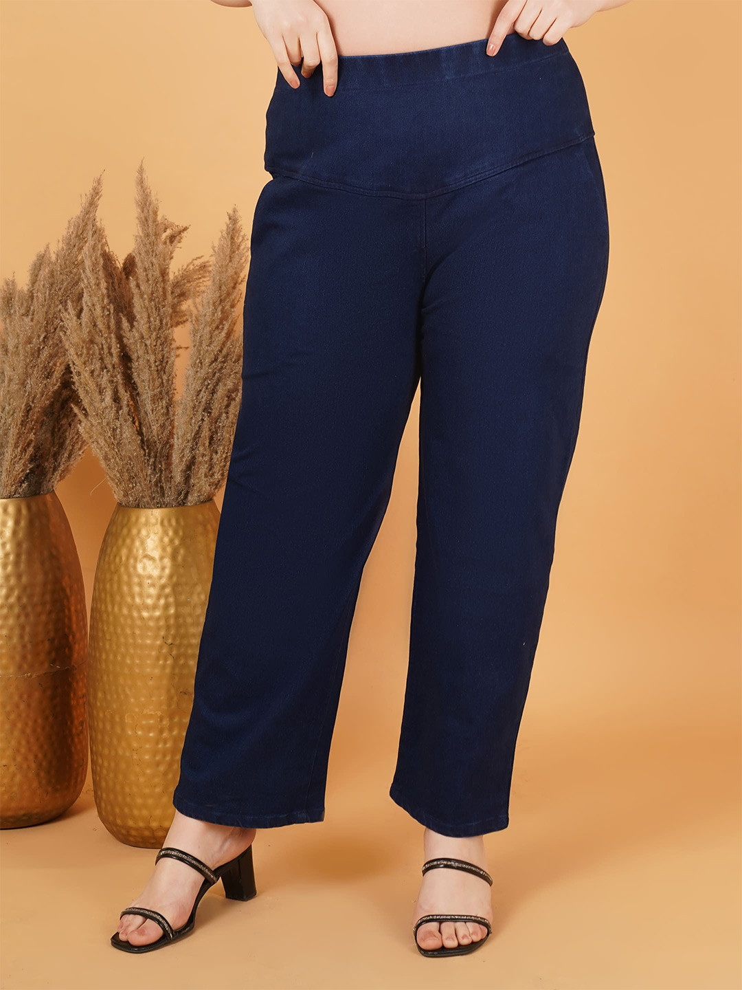 Indietoga Women Solid Plus Size Cotton Treggings