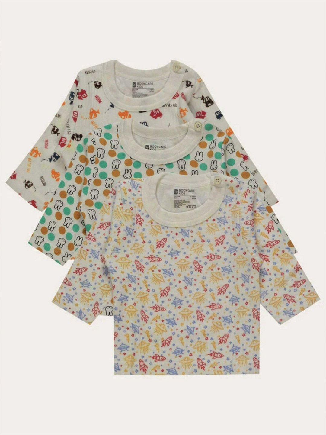 Bodycare Infants Kids Pack Of 3 Assorted Front Open Full Sleeves Thermal Tops