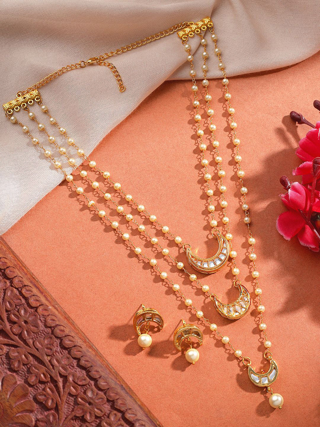 AARSEE OFFICIAL 22KT Gold-Plated Multi- Layered Crescent Moon Necklace Set