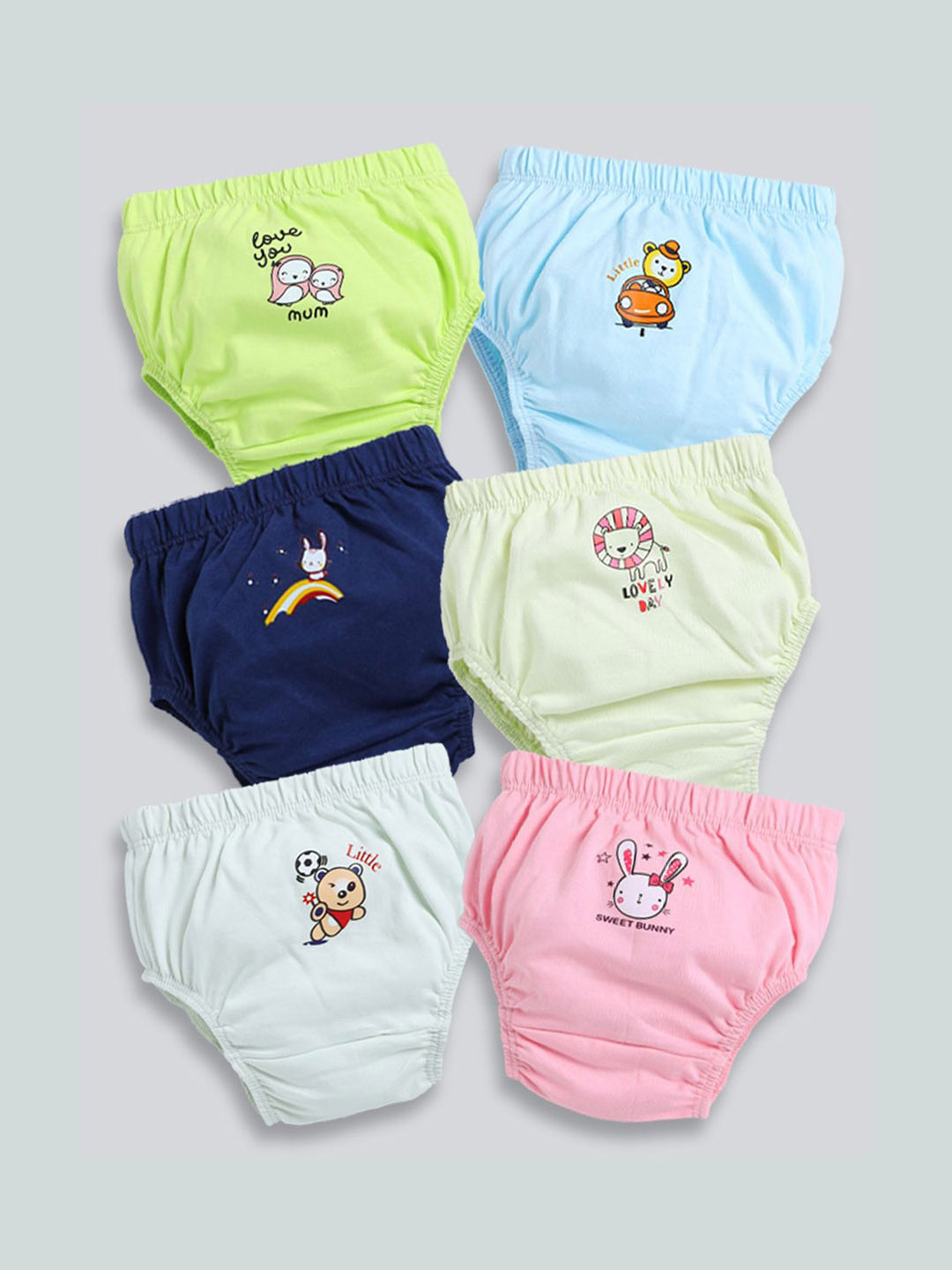 MooNKids Kids Pack Of 6 Printed Pure Cotton Basic Bloomers R1-MK_Bloomer_65
