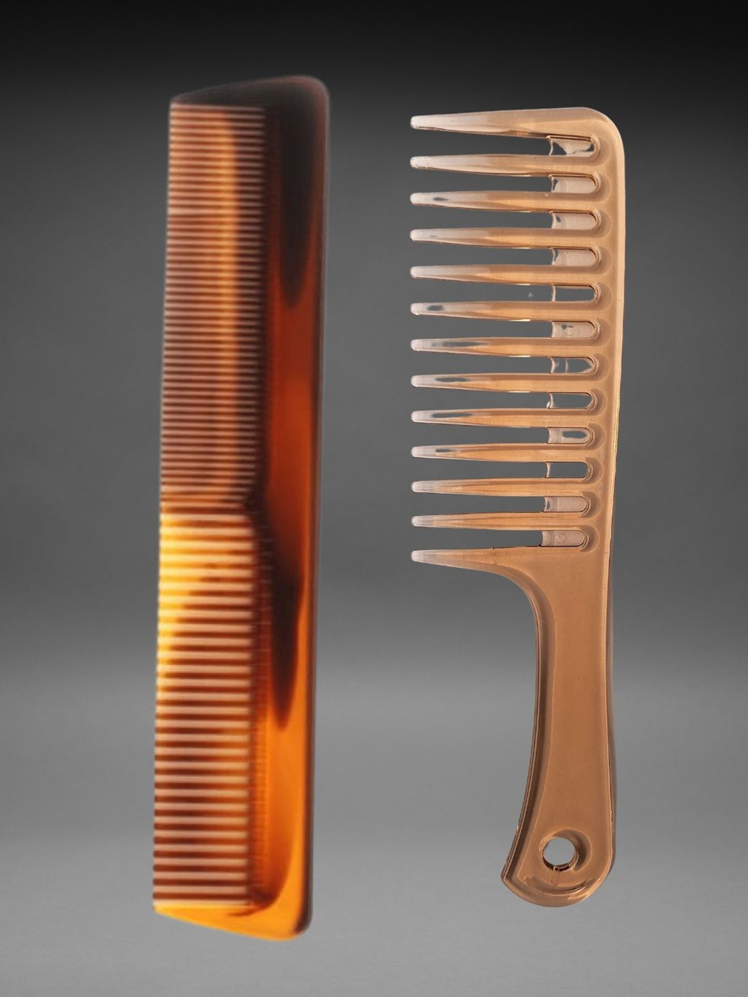 basicare Set Of 2 Wide Teeth & Dressing Detailing Hair Combs - Brown