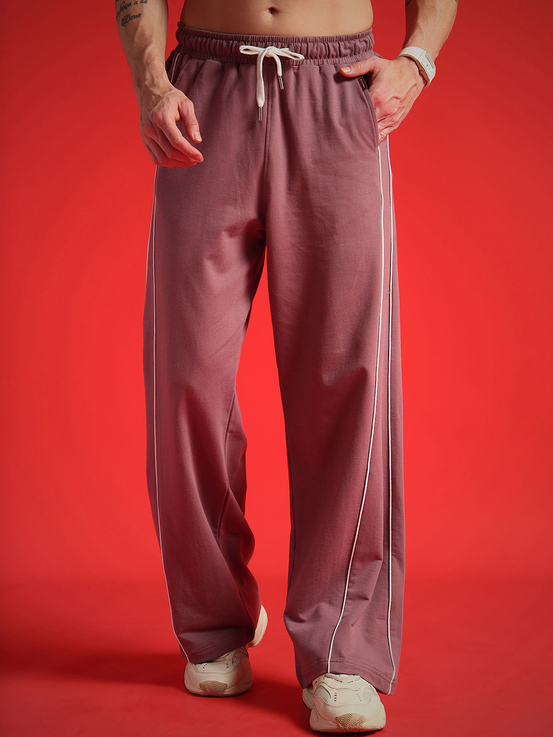 PockMAN Men Pure Cotton Relaxed-Fit Mid-Rise Track Pant