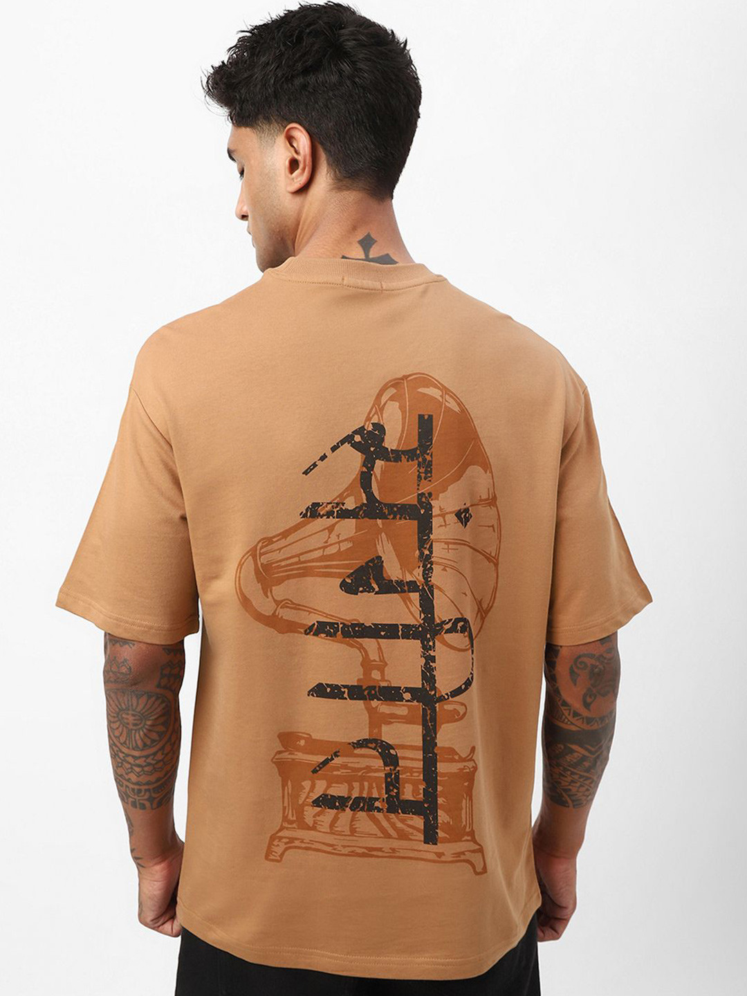 Bewakoof Men Camel Brown Sangeet Graphic Printed Oversized T-shirt