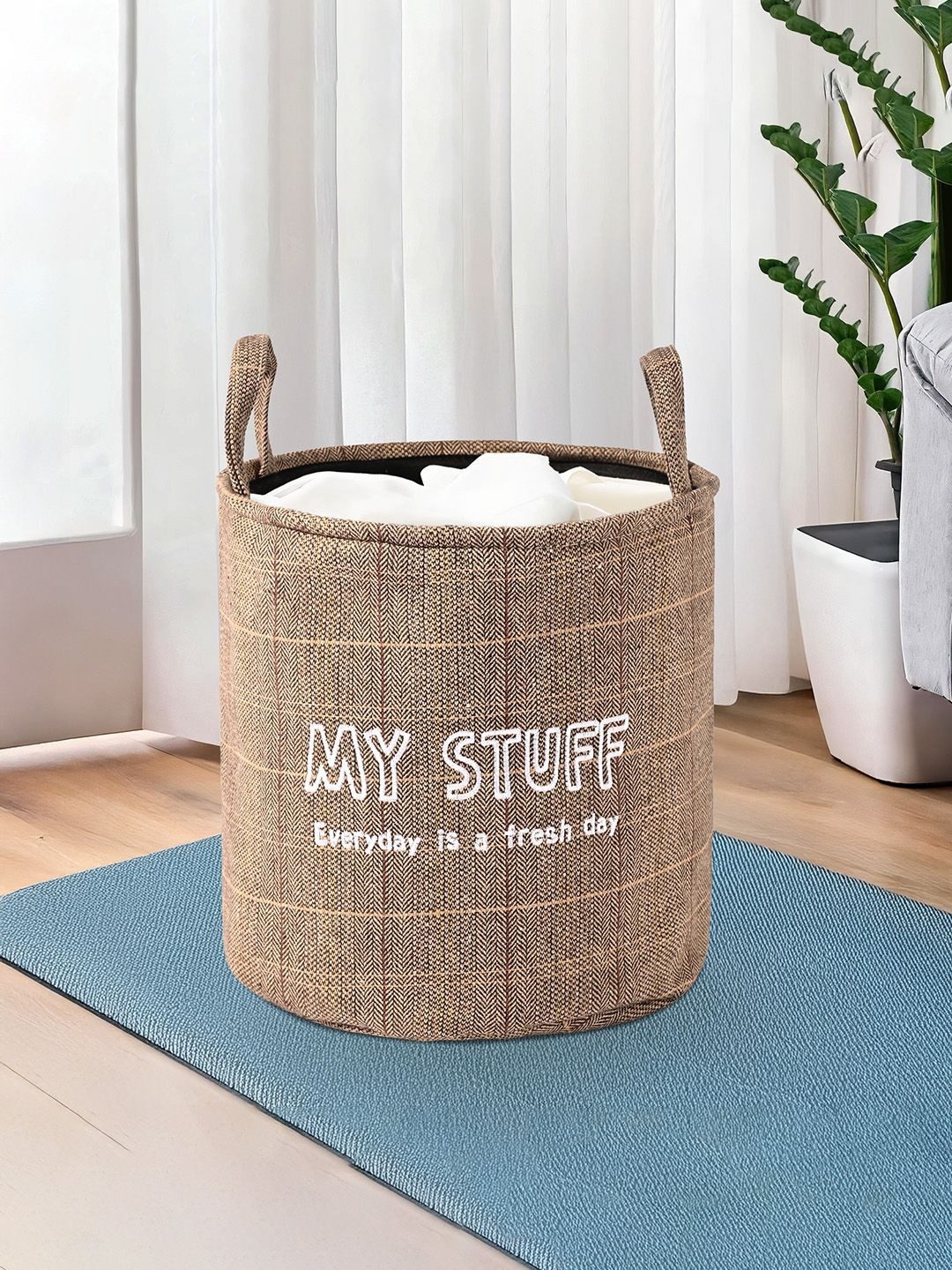Aura Khaki-Coloured Foldable Washing Clothes Laundry Basket