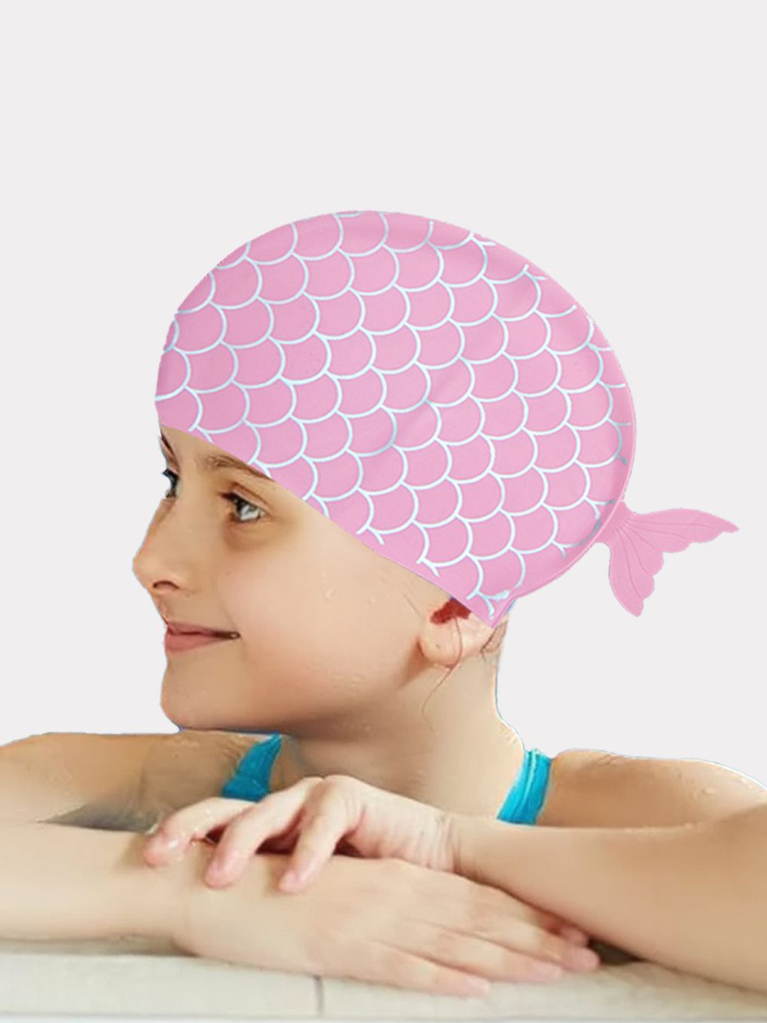 Little Surprise Box LLP Kids Scales Pink Fishy Silicone Swim Cap
