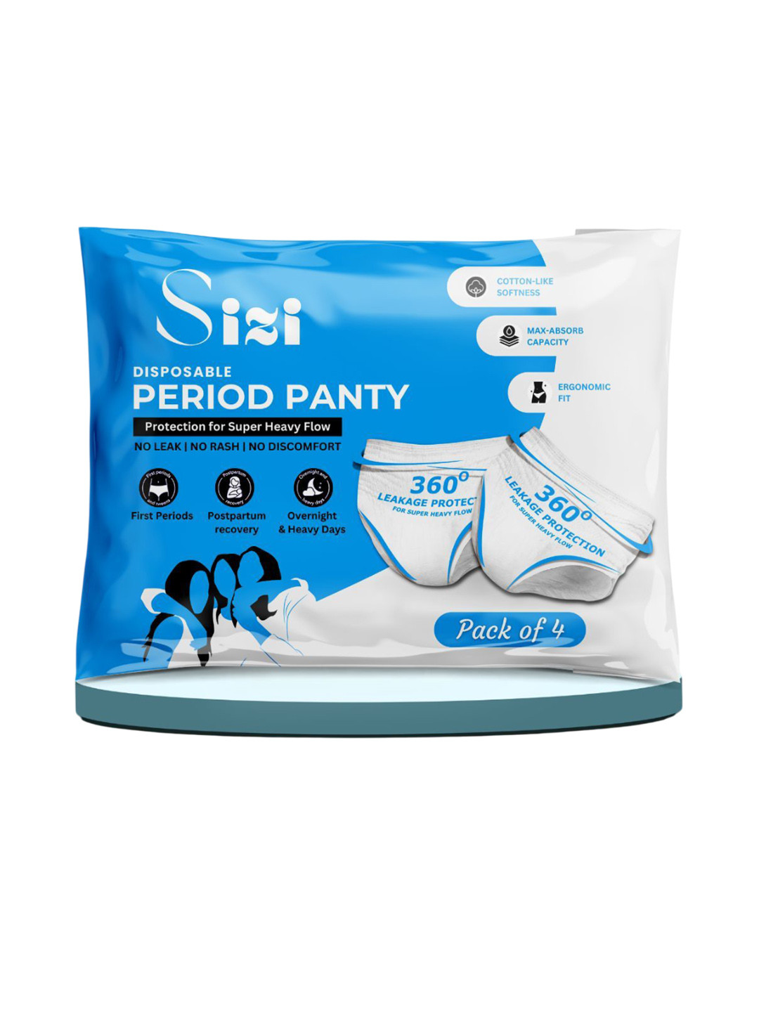Sizi Disposable Leak Proof Overnight Protection Cotton Period Panties - L 4 Pieces