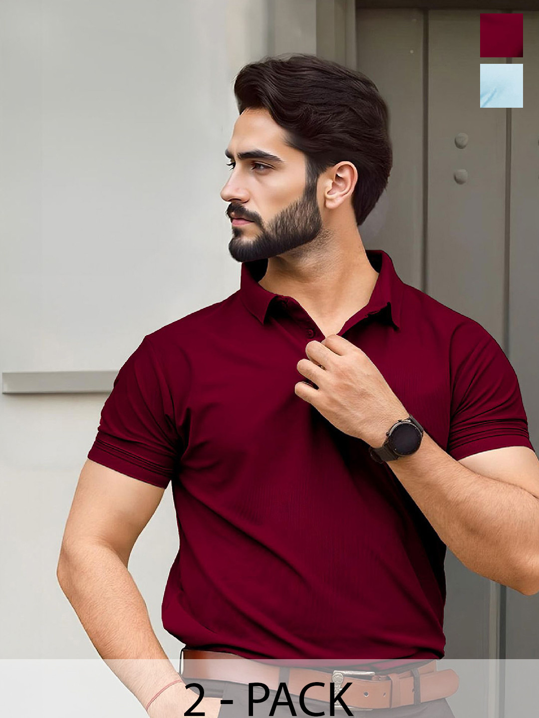 FREECULTR Men Pack of 2 Classic Blue & Maroon Polo T-Shirts