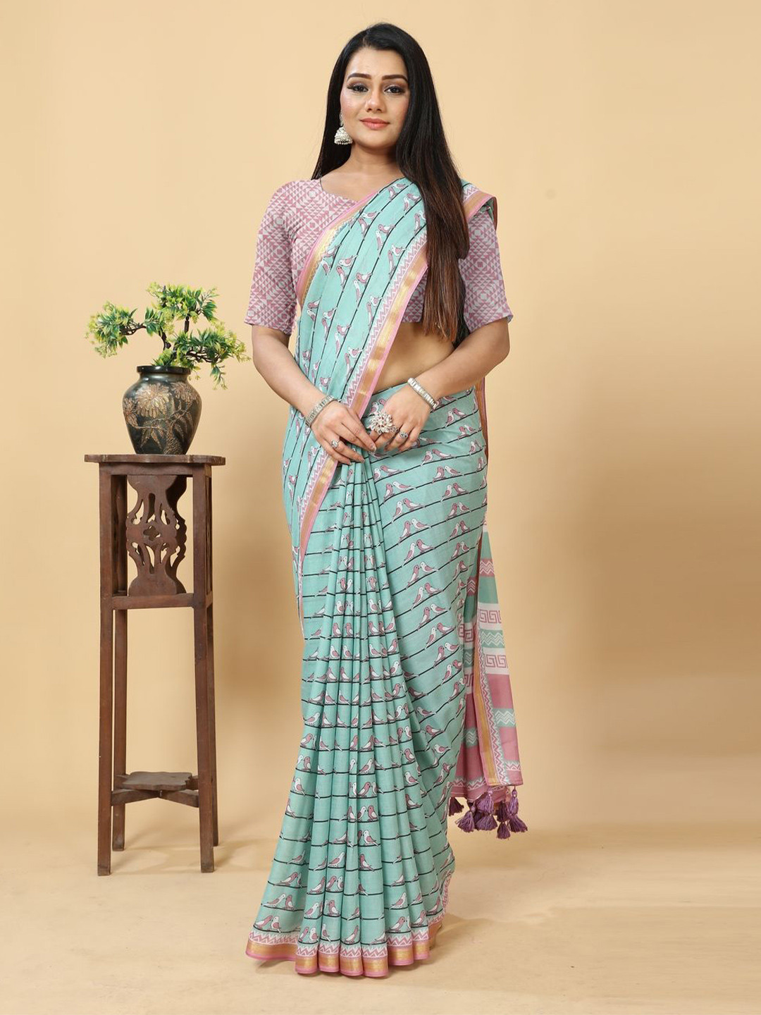 Suha Kalamkari Zari Art Silk Saree
