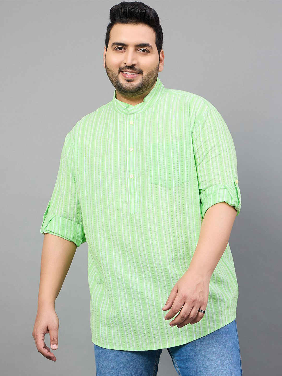 bigbanana Men Plus Size Striped Patchwork Kurta