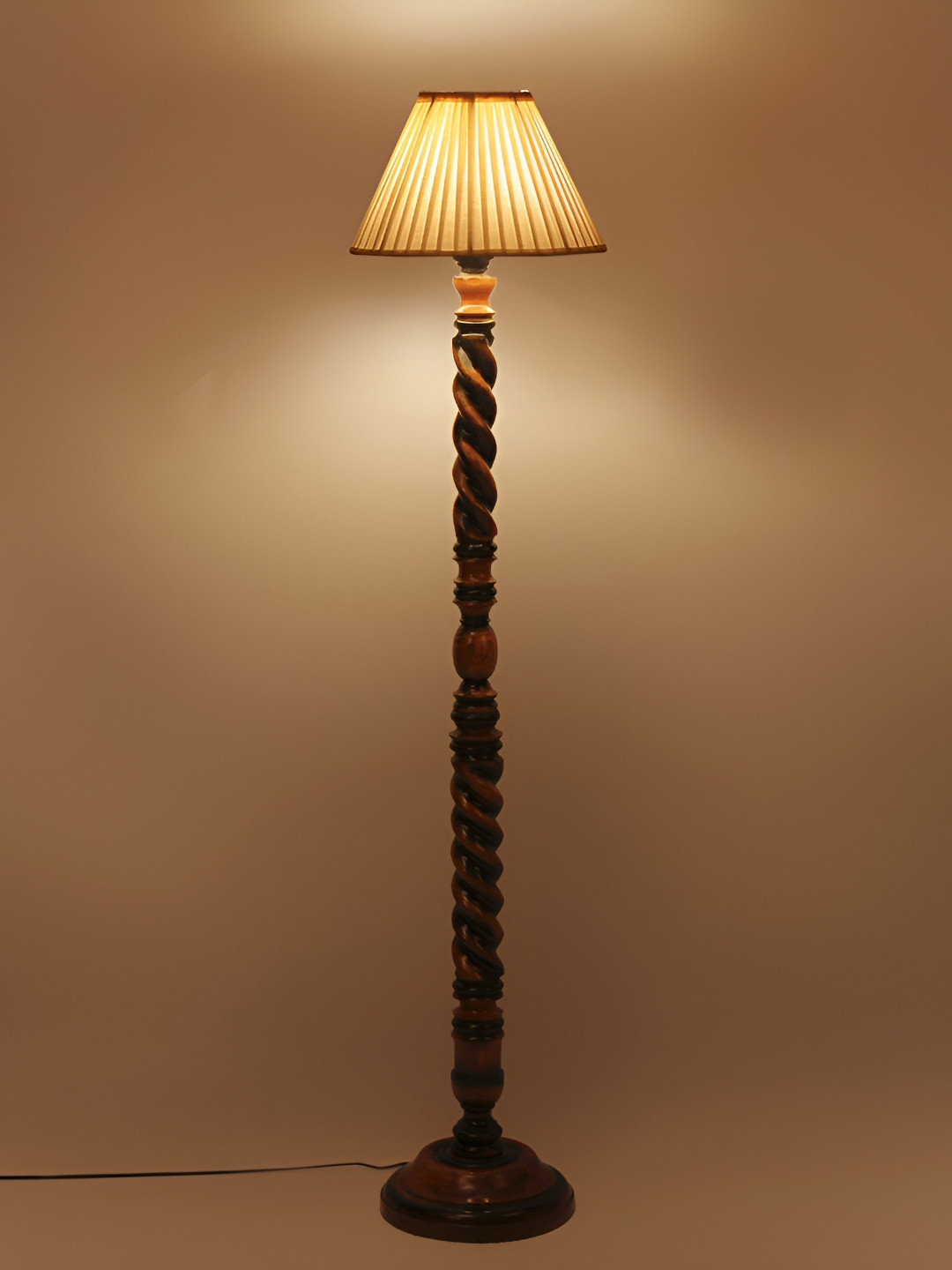 Devansh Orange Cotton Conical Open Snake Frustum Wooden Floor Lamp