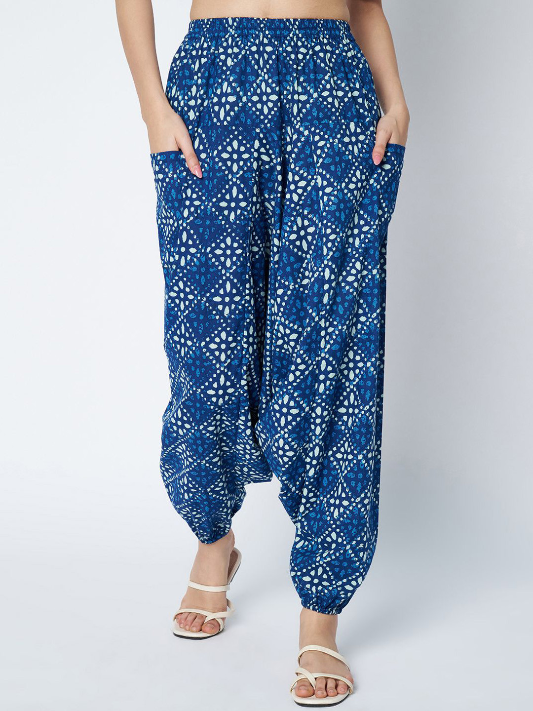 9rasa Cotton Indigo Print Drop Crotch Harem Pant