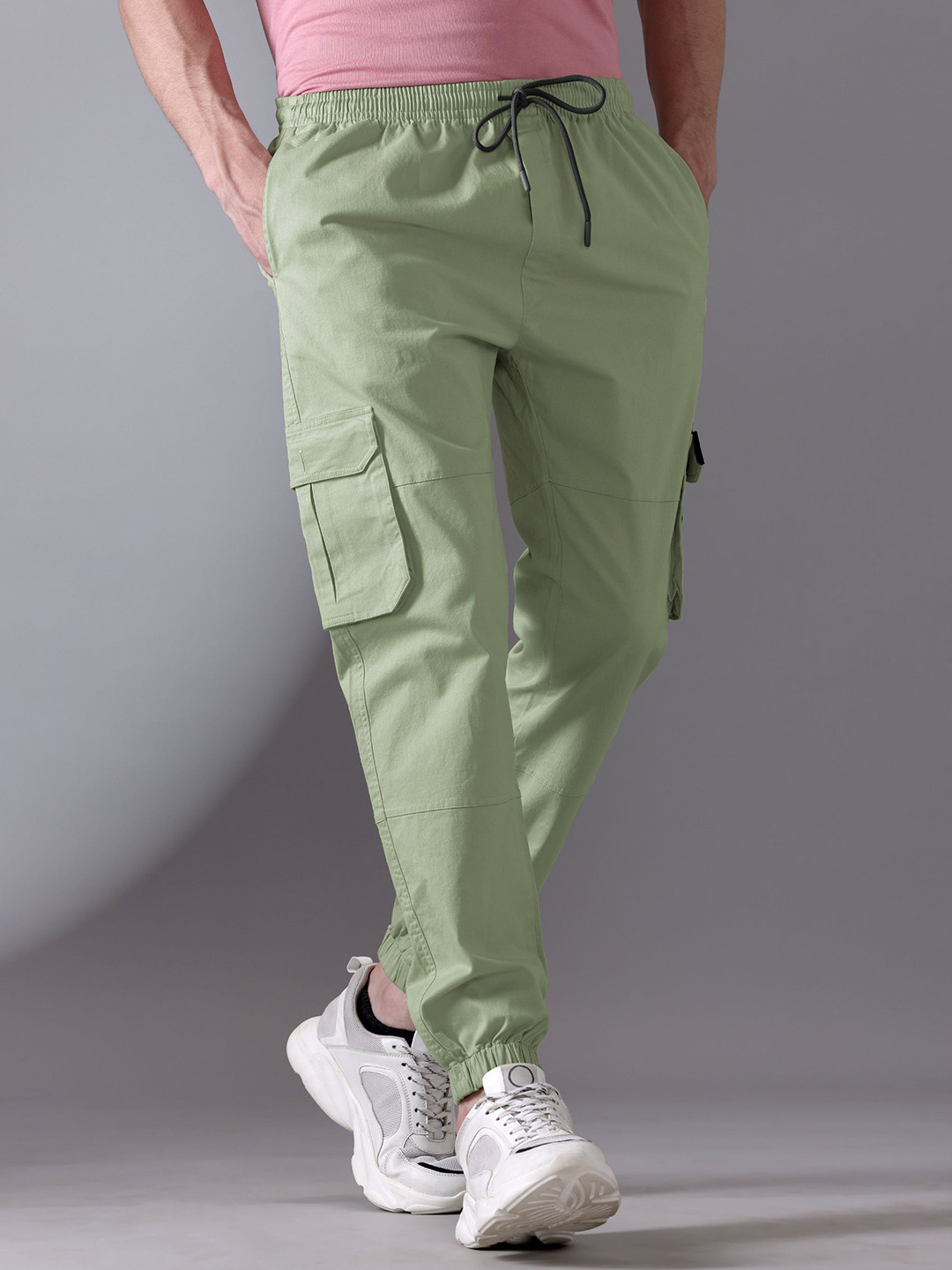 Beyoung Men Original Pale Olive Heavy Gauge Cargo Joggers