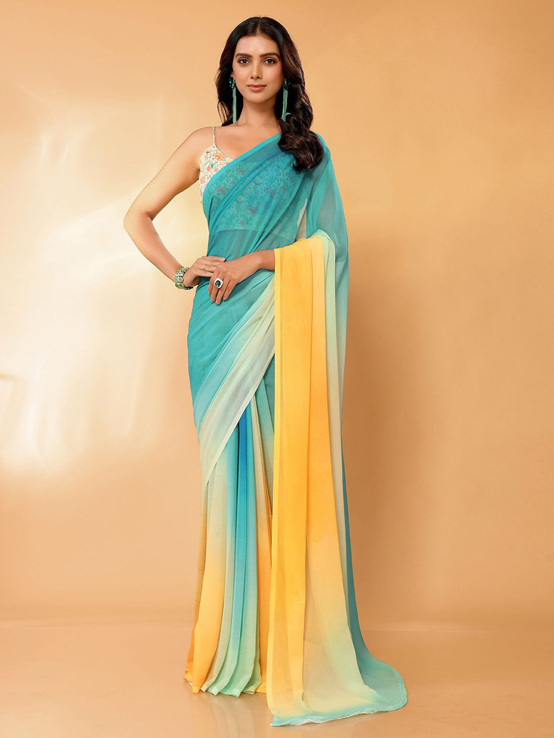 Janasya Georgette Ombre Printed Daily Wear Saree with Unstitched Blouse Piece