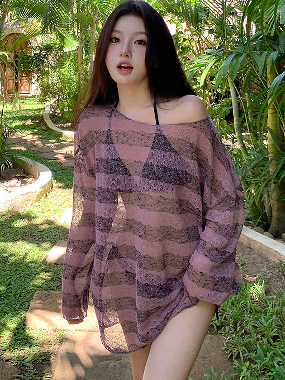 LULU & SKY Bikini Top & Bottoms With Printed Cover-up Top