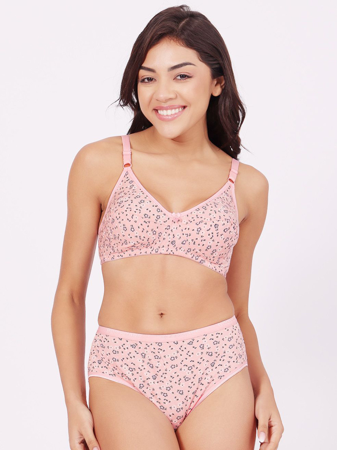 Bodycare Women Floral Printed Cotton Lingerie Set 6450E-PINK