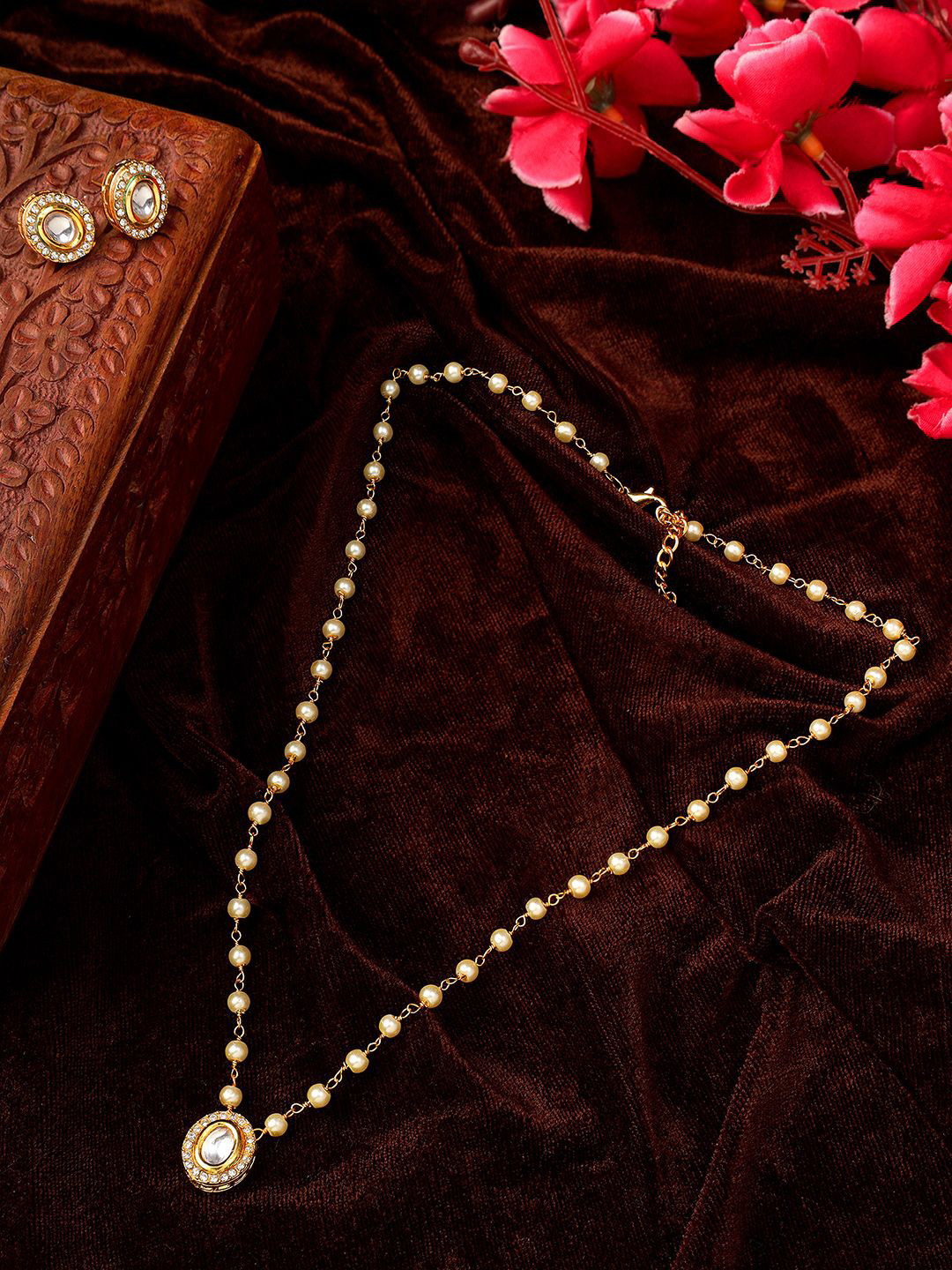 AARSEE OFFICIAL 22KT Gold Plated Kundan Pearl Chain Necklace Set