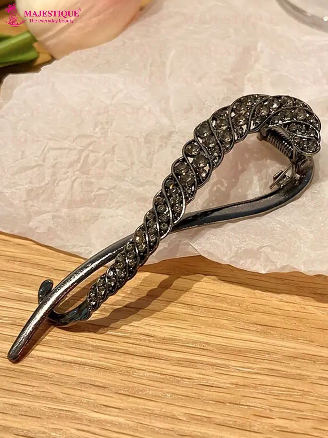 Majestique Set of 1 Black Metal Rhinestone Banana Hair Clip Korean Hair Accessories