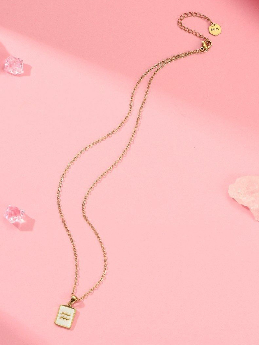 SALTY SALTY Gold & White Sign of the Stars Zodiac Aquarius Pendant With Chain