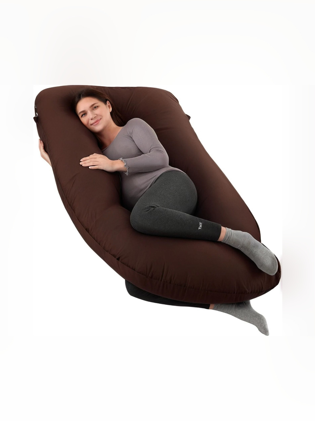 Pum Pum Hollow Fiber Brown Solid Faux Velvet Ultra Soft Fibre Maternity Pillow-1.39 m x 76.2 cm