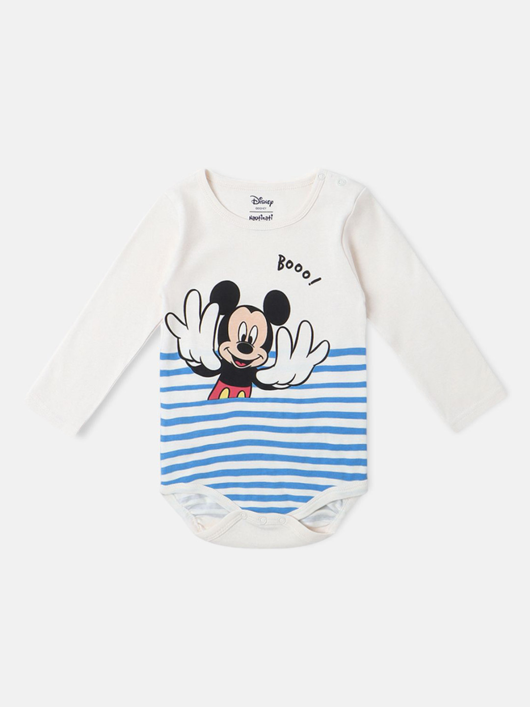 Nauti Nati Infants Soft Cotton Striped & Mickey Printed Bodysuit