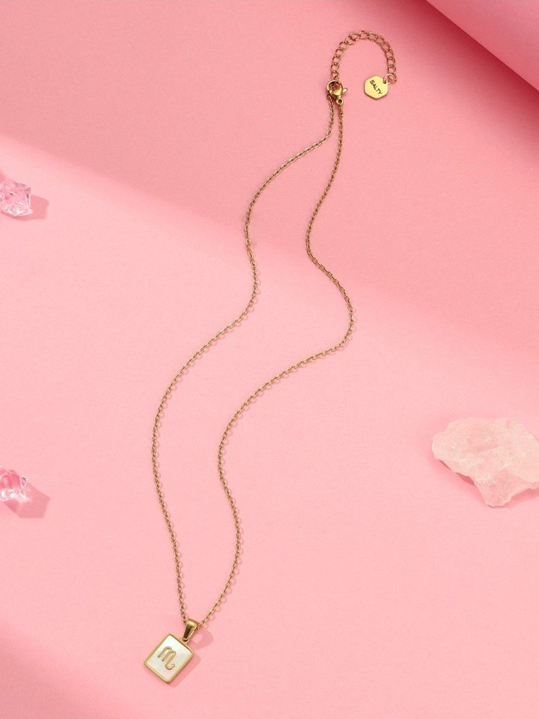 SALTY Gold & White Sign of the Stars Zodiac Scorpio Pendant With Chain