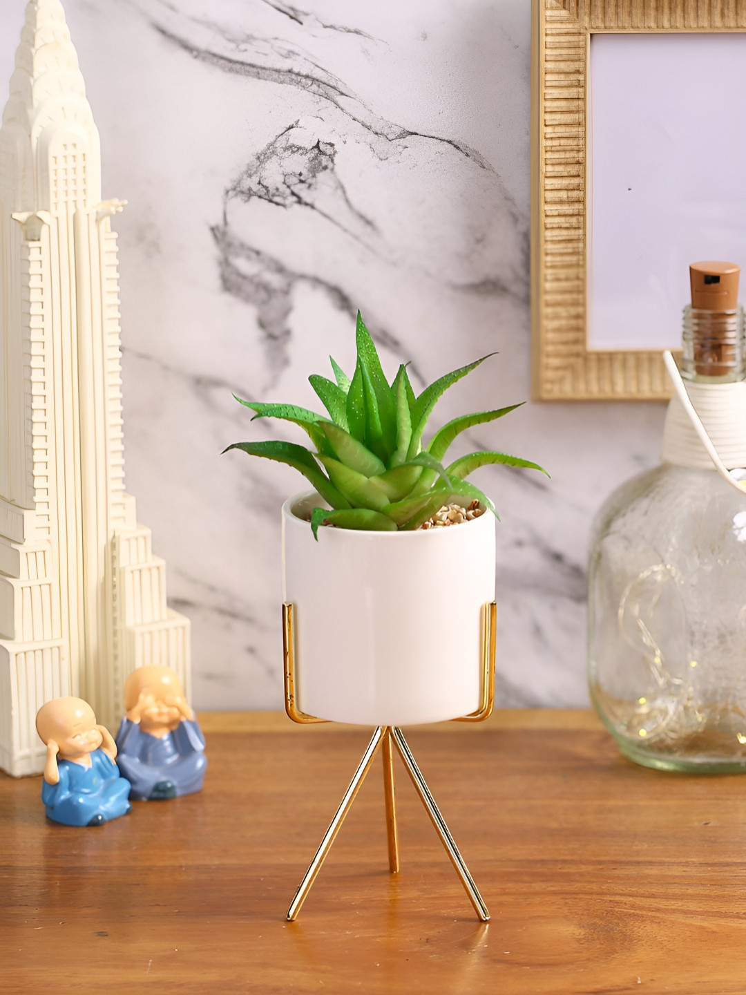 EarthCraft Green Succulent Artificial Plant Pot Inclusion