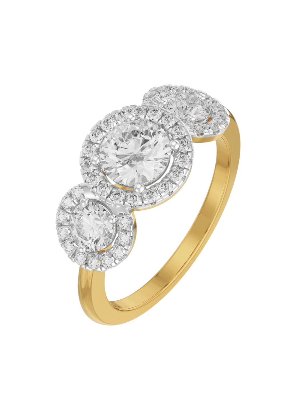 Emori Trio Round Brilliant Engagement Lab Diamond Ring in 18KT Gold