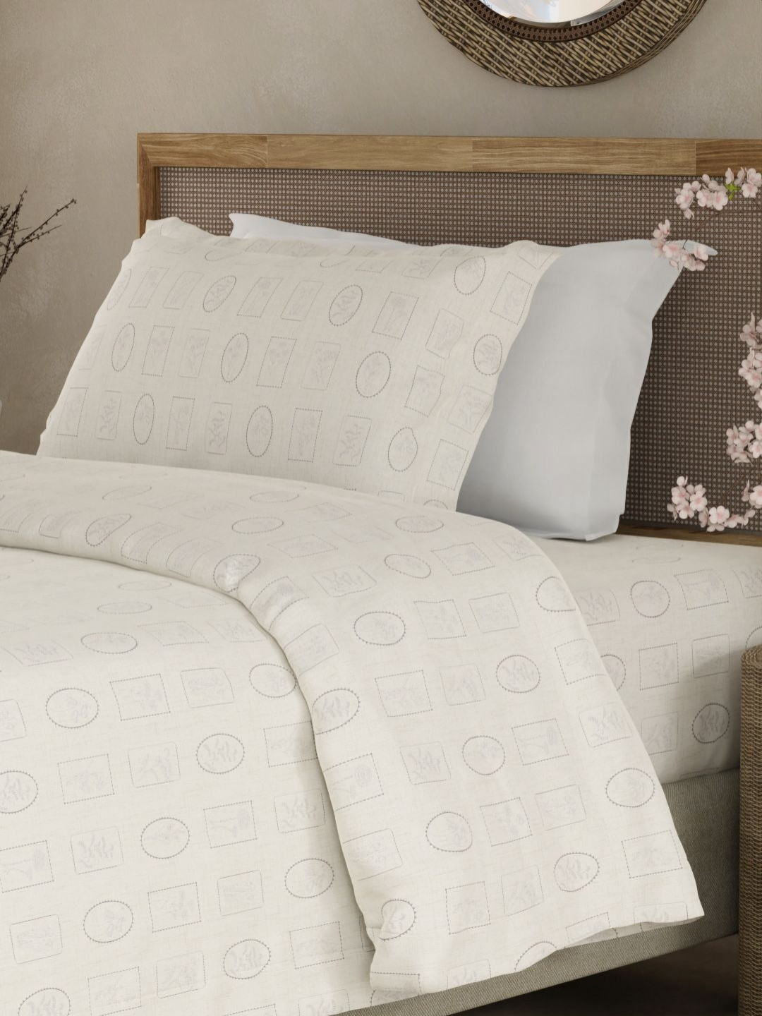Boutique Living India White & Black Printed Cotton 300TC King Bedsheet Set 2.24 m x 1.52 m
