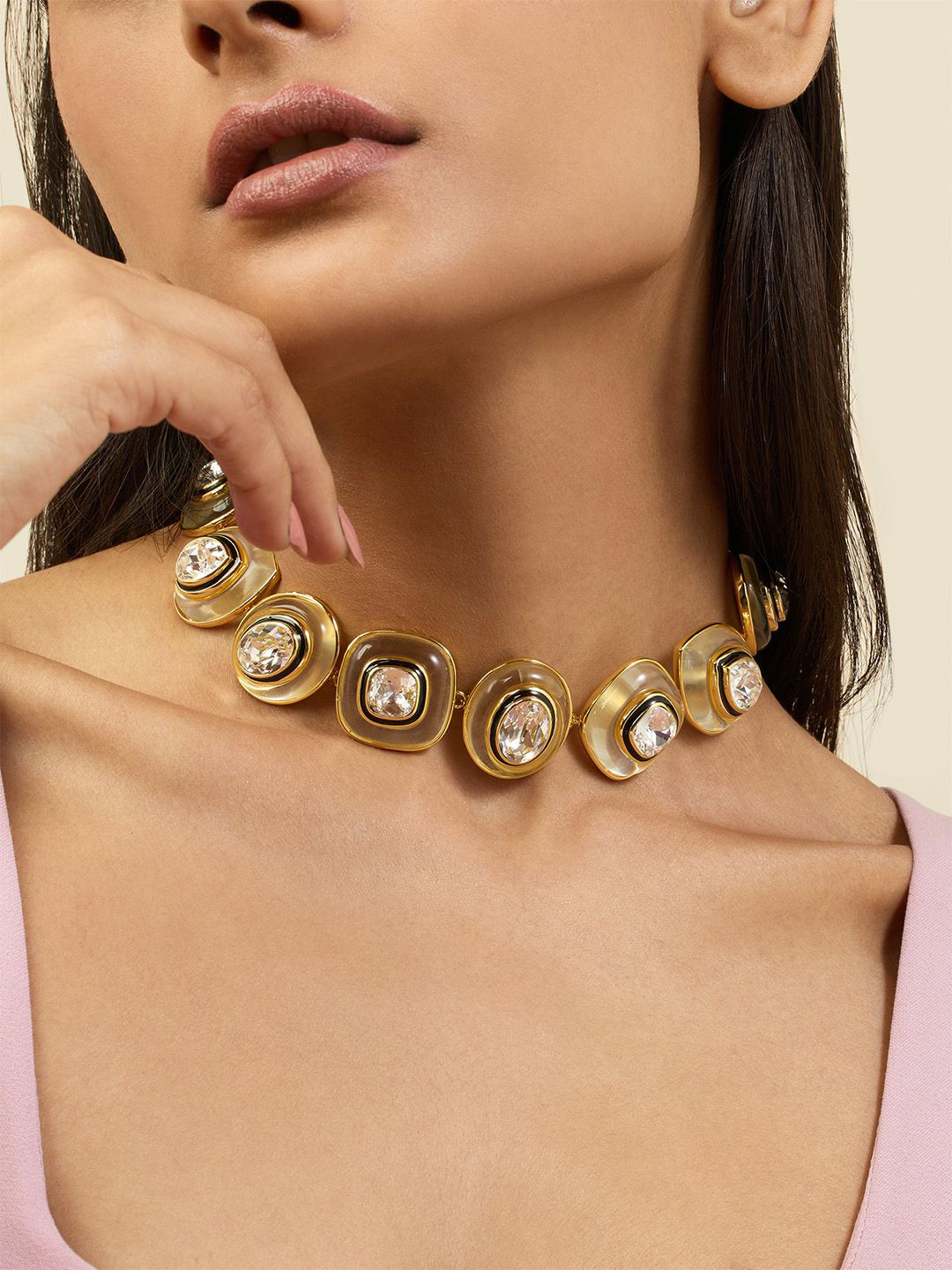 Isharya Brass 18KT Gold-Plated Crystals Stone Studded Tidal Treasures Choker Necklace