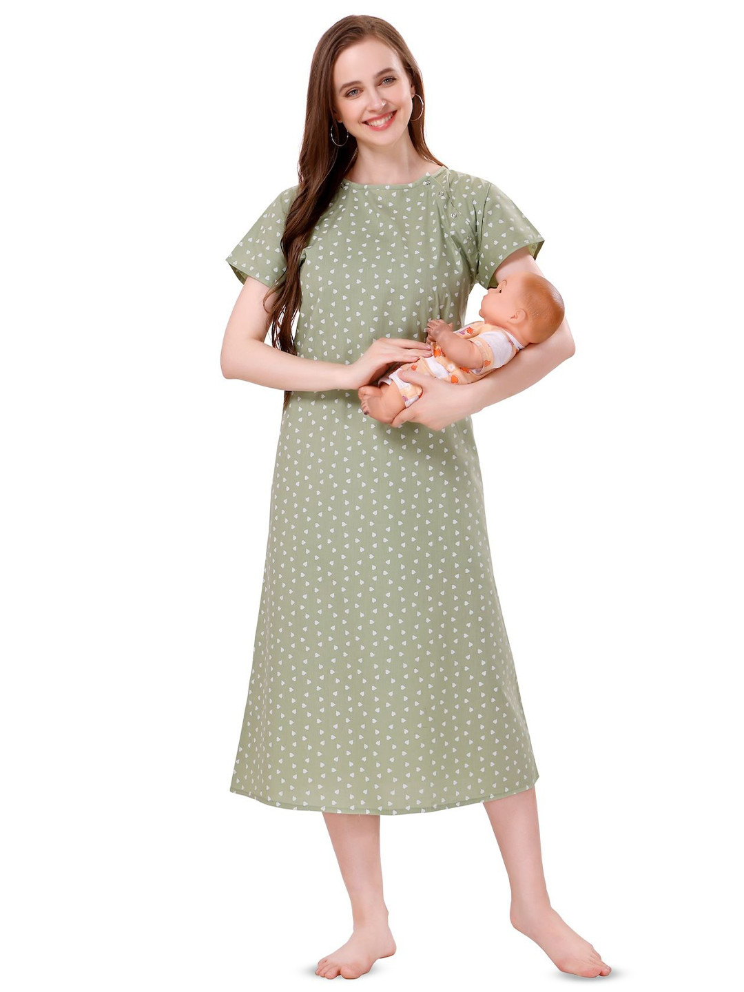 Piu Women Short Sleeves Feeding  Printed Nightdress