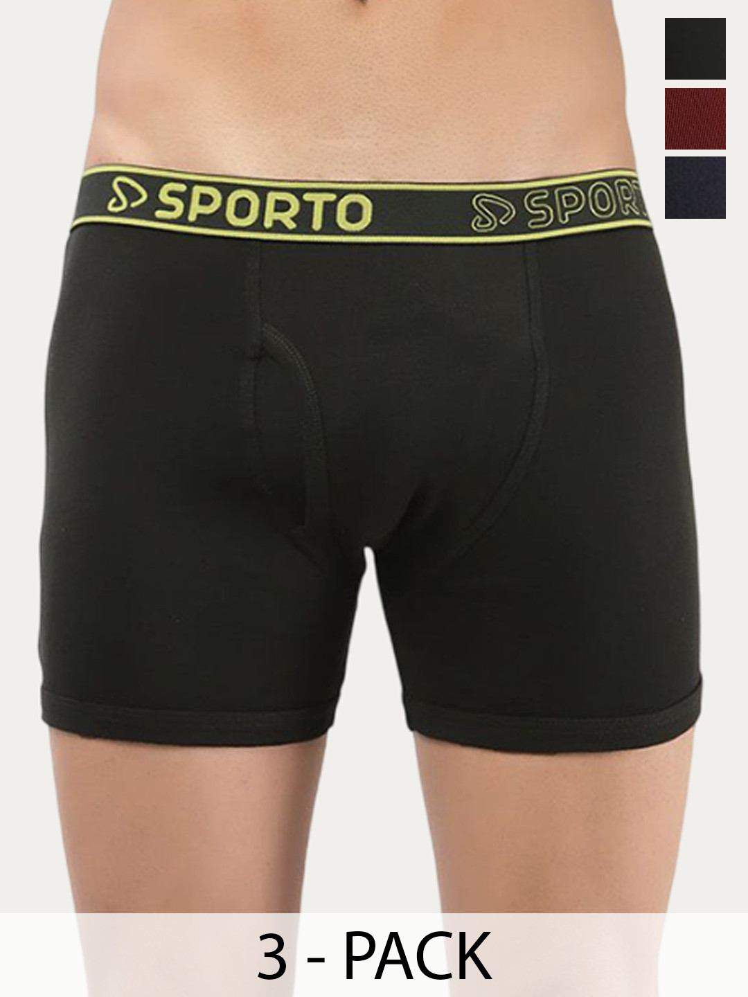 Sporto by Macho Pack Of 3 Outer Elastic Long Trunk Sprto_M1030-M(1)-N(1)-Olv(1)-L-M_N_Olv Trunk