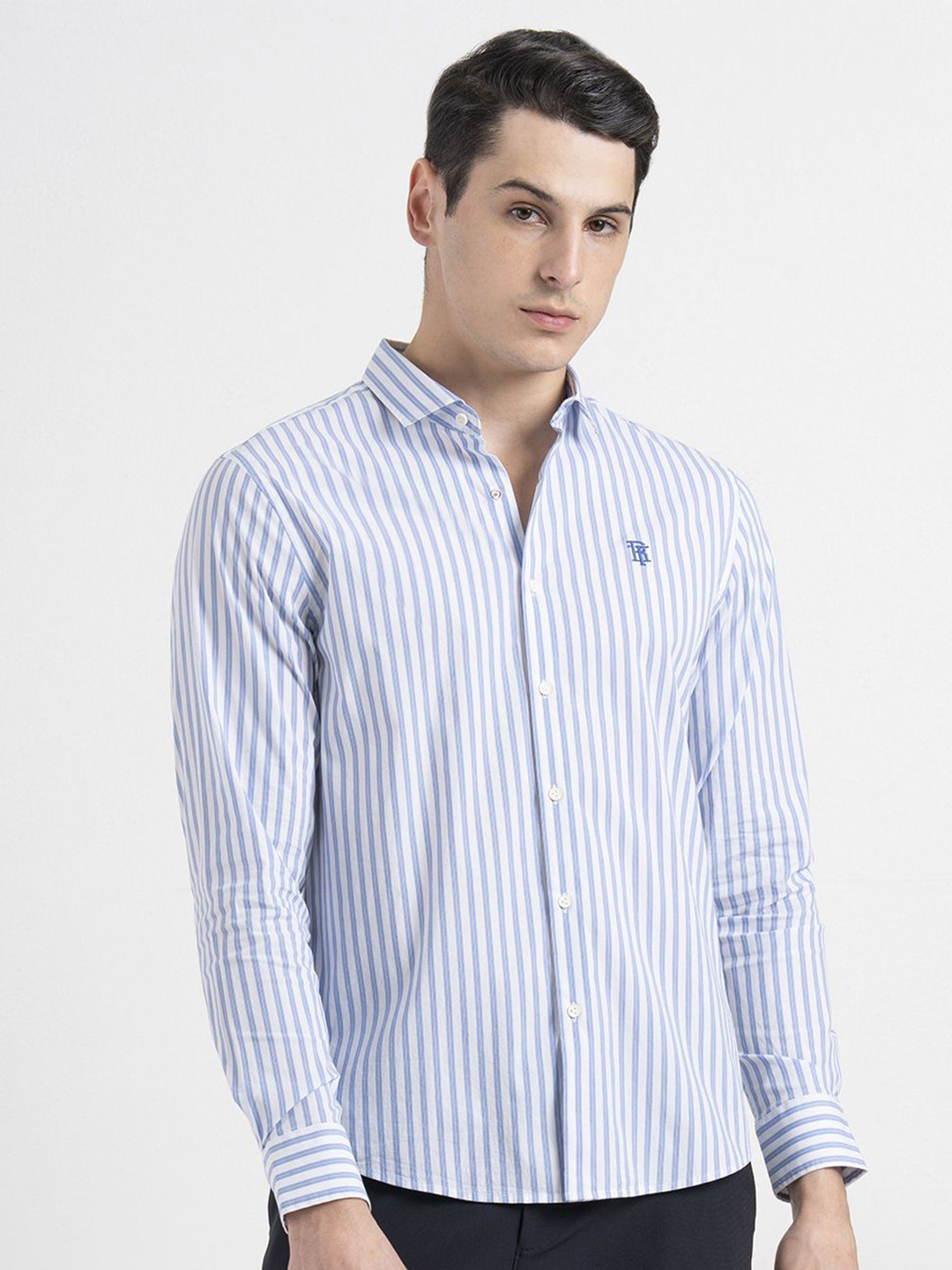 Red Tape Men Stretched Stripe Loose Fit Spread Collar Shirt