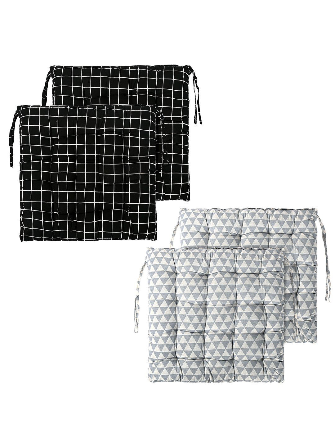 Kuber Industries Grey & Black 4 Pieces Printed Cotton Comfort Chair Pads