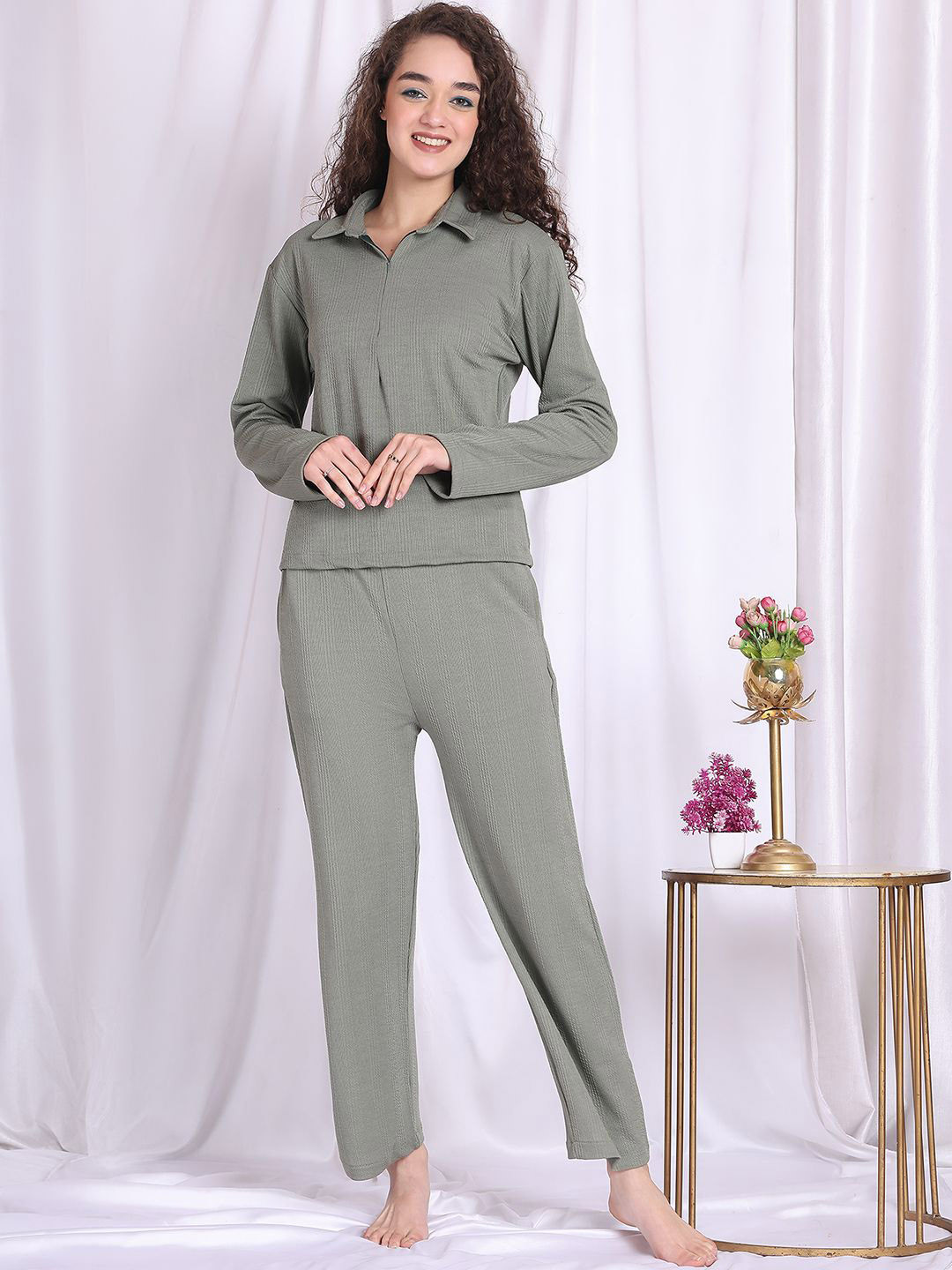 ETC Women Shirt Collared Zipped Top & Pajama Night suit