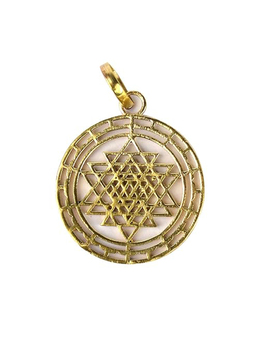 SANKALAN CREATIONS Sri Yantra Sacred Geometry Pendant Gold Stone Natural Home Office Small Showpiece - 1.2 Inches