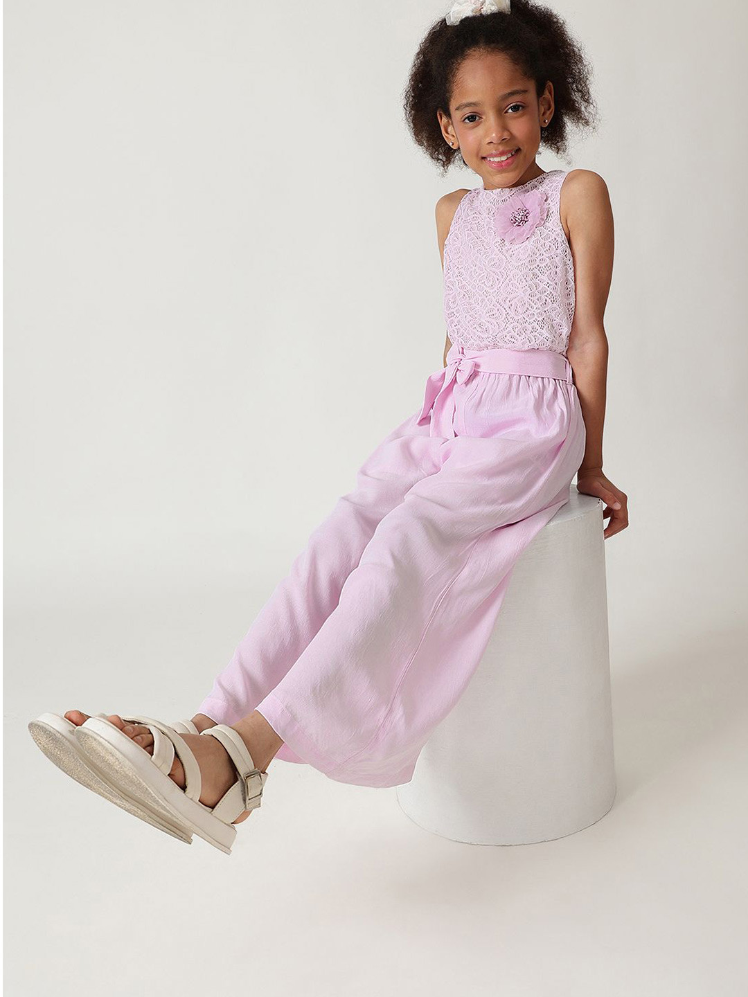 One Friday Girls Lavender Regular Sleeveless Laced Jumpsuit
