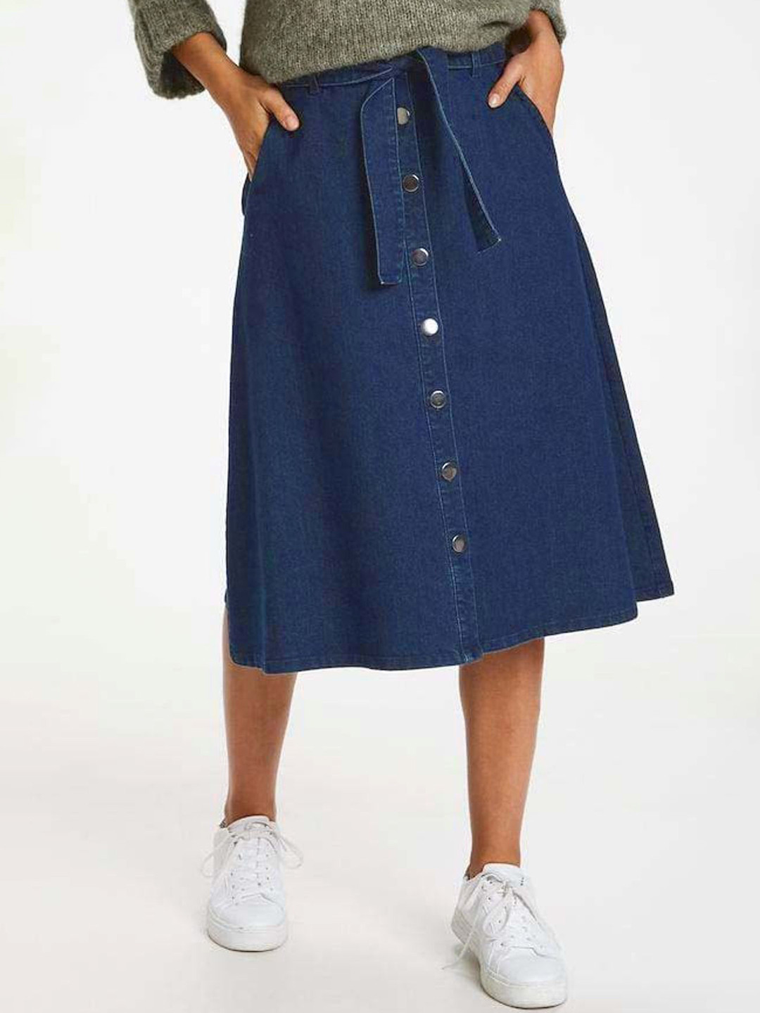 Tripursundari Fashion Women Indigo A-Line Midi Denim Skirt