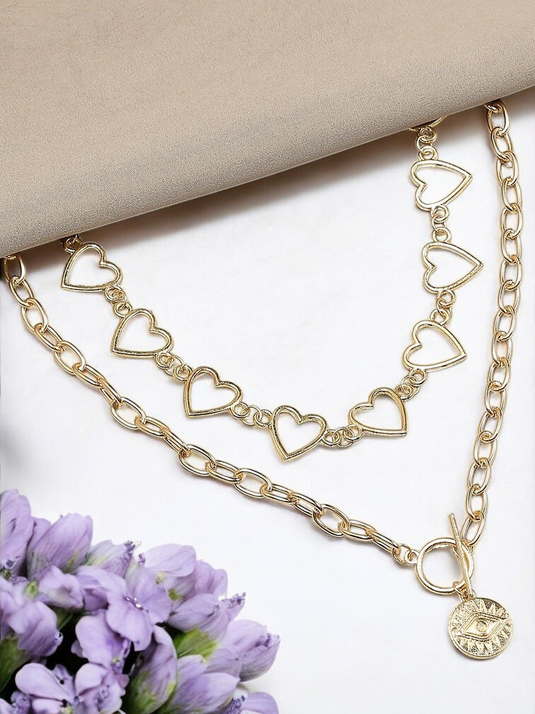 DressBerry Set Of 2 Gold-Plated  Evil Eye Choker Statement Necklace