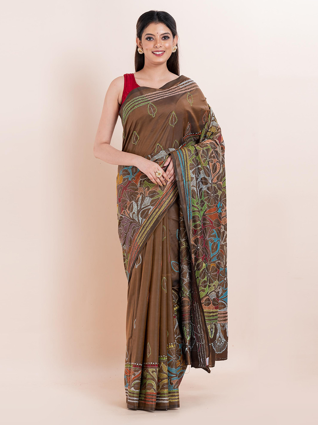PUKU Ethnic Motifs Kantha Work Heavy Work Saree