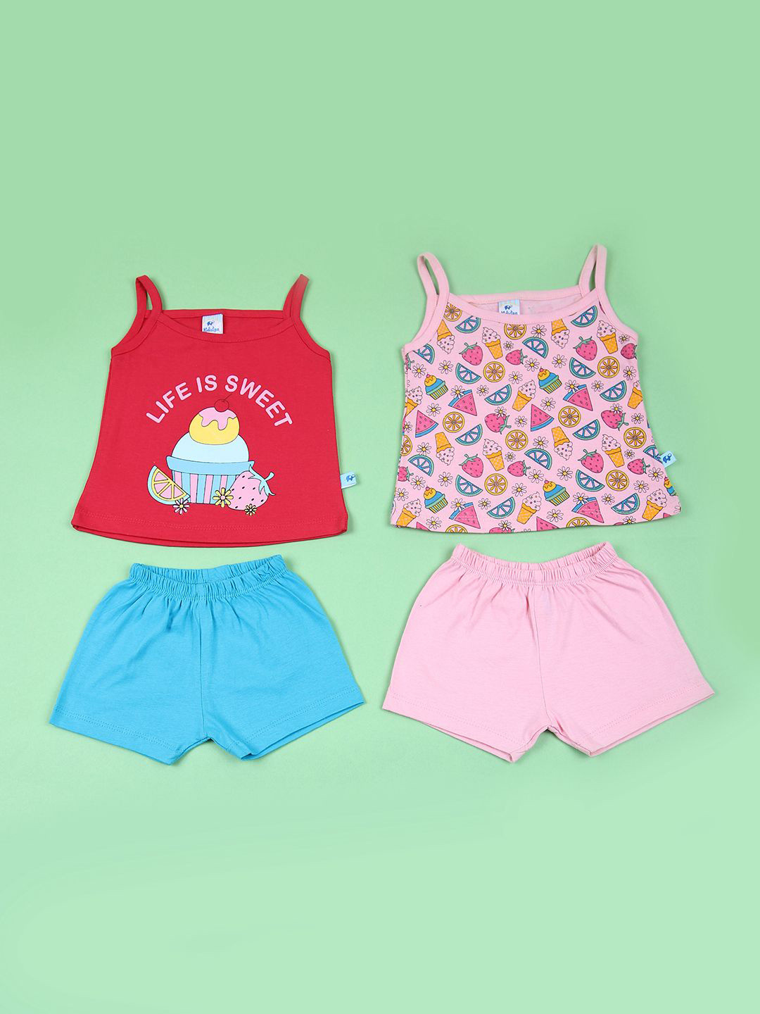 V-Mart Set Of 2 Infant Printed Shoulder Straps T-shirt With Shorts