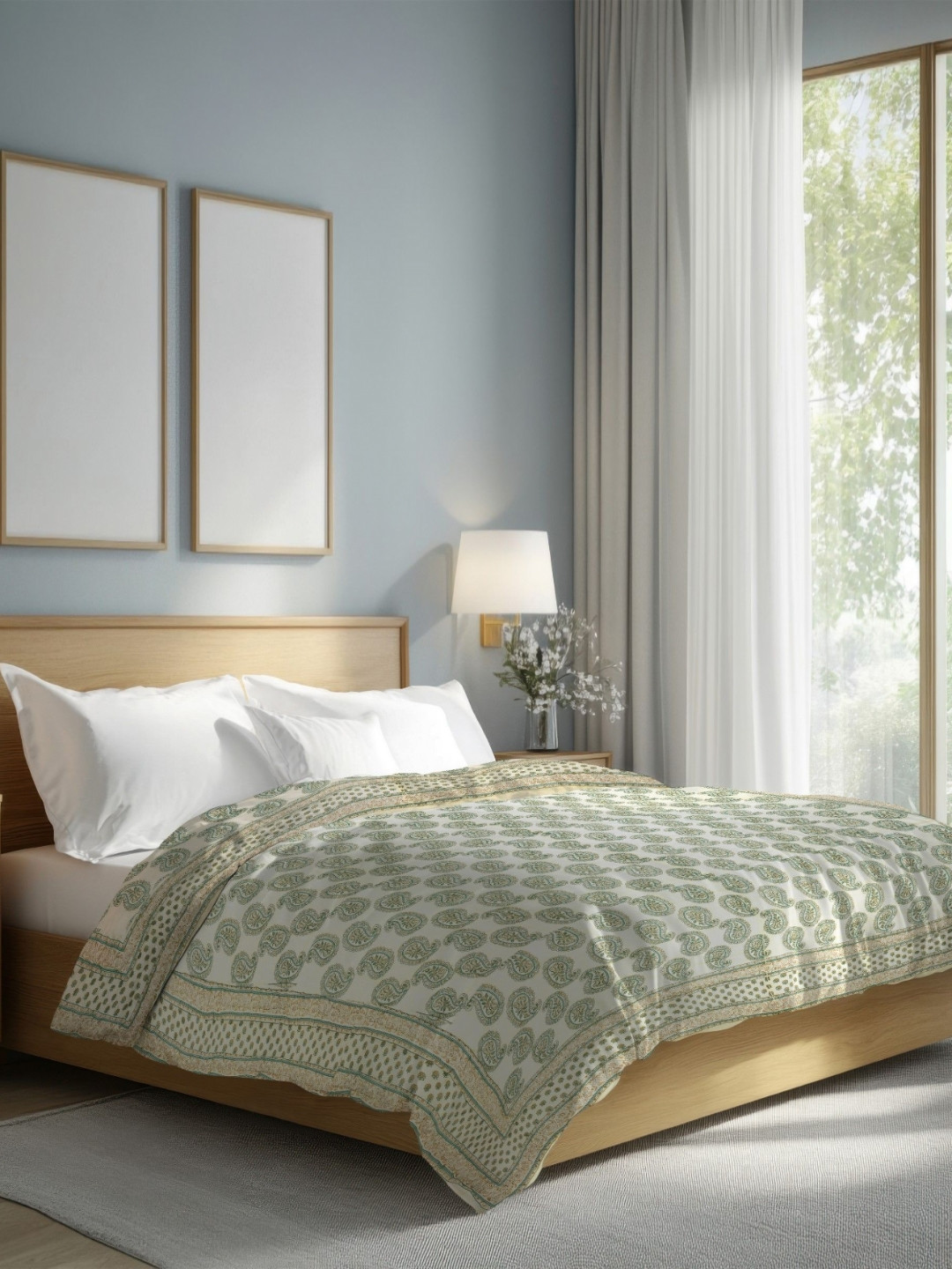 The Rajwadi Feather Light Green Ethnic Motifs Pure Cotton 90 GSM AC comforter