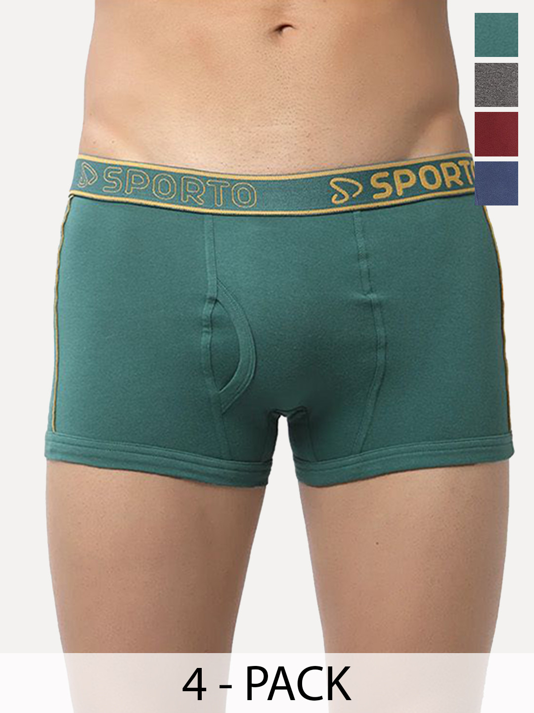 Sporto by Macho Men Pack Of 4 Outer Elastic Trunk Sprto_M1020-A1-Dnm1-M1-Prt1-L-Multi Trunk