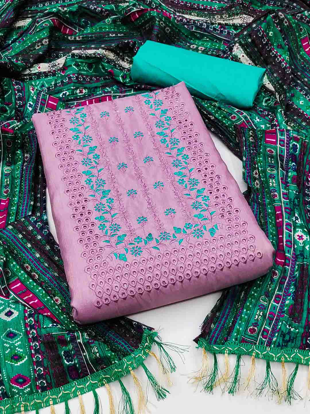 SHADOW & SAINING Floral Embroidered Zora Silk Unstitched Dress Material