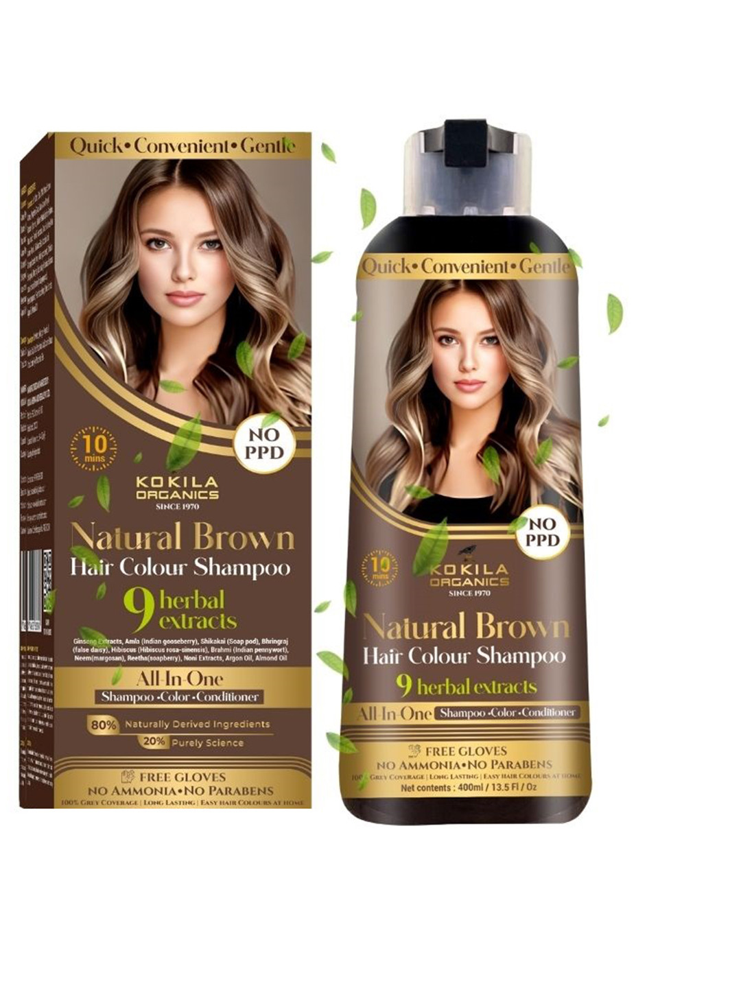 KOKILA Organics Hair Colour Shampoo - 400 ml - Natural Brown