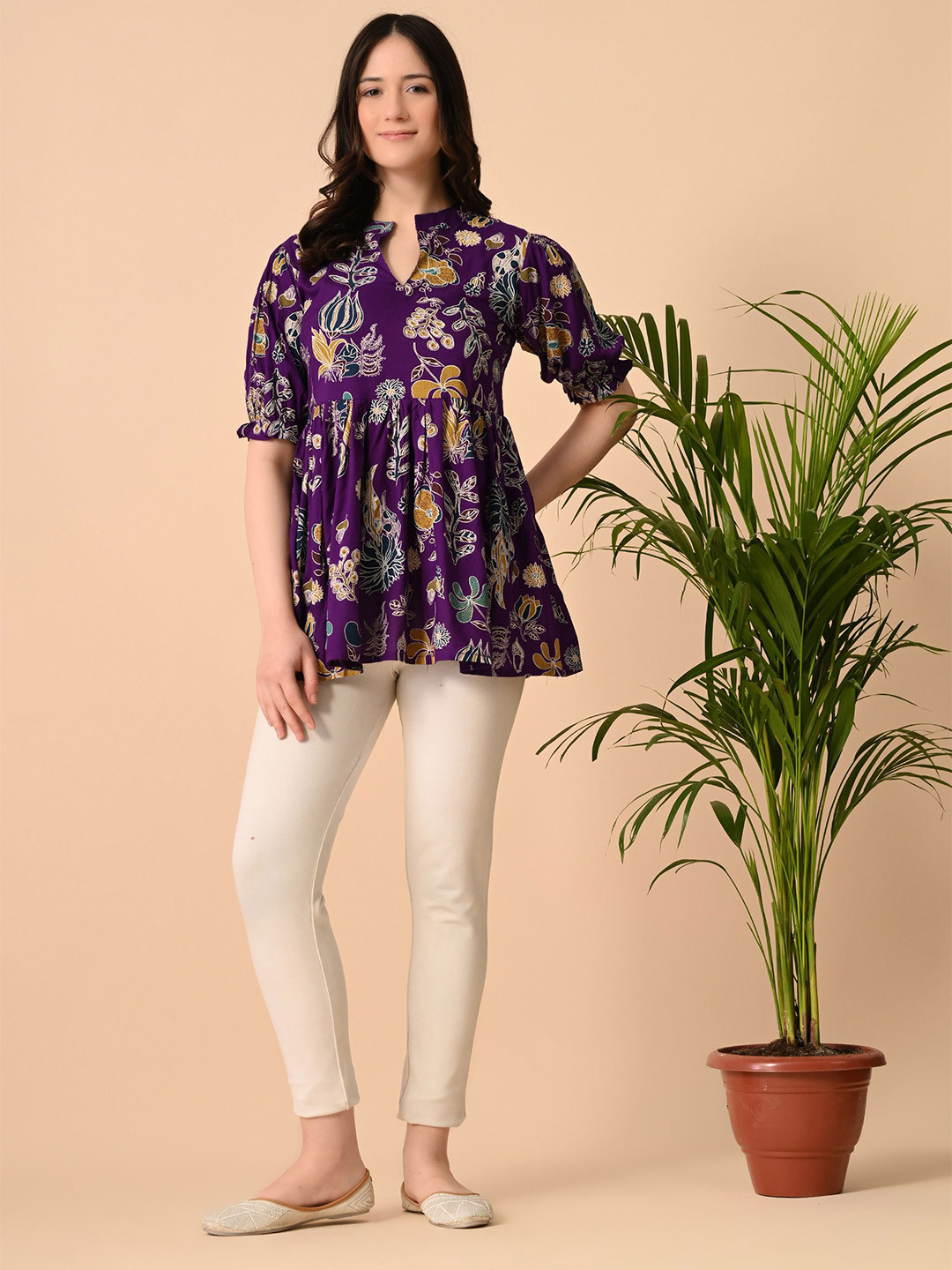 SANTOLIYA Floral Print Ethnic Top