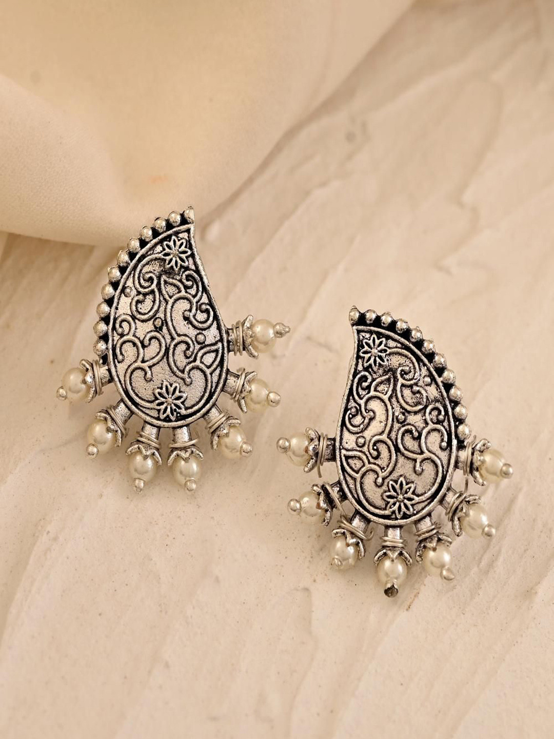 STYYO Silver-Plated Artificial Beads Contemporary Studs Earrings